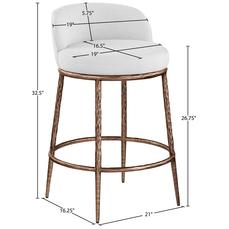 Meridian Furniture Ferro White Linen Textured Performance Fabric Counter Stool