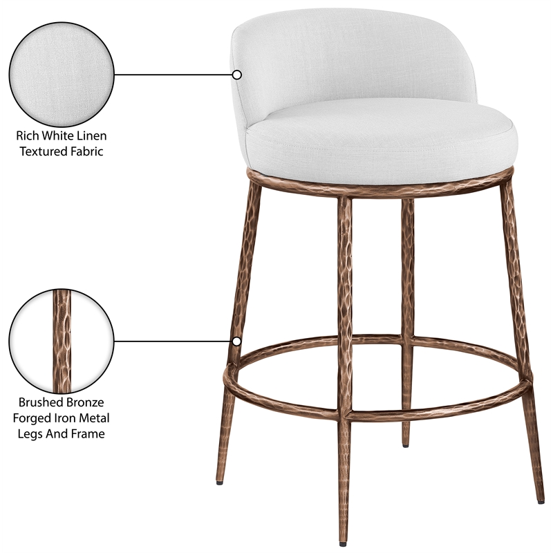 Meridian Furniture Ferro White Linen Textured Performance Fabric Counter Stool