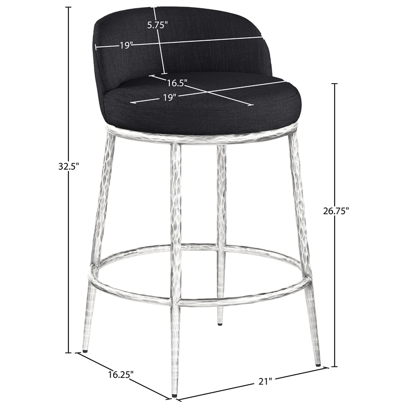 Meridian Furniture Ferro Black Linen Textured Performance Fabric Counter Stool