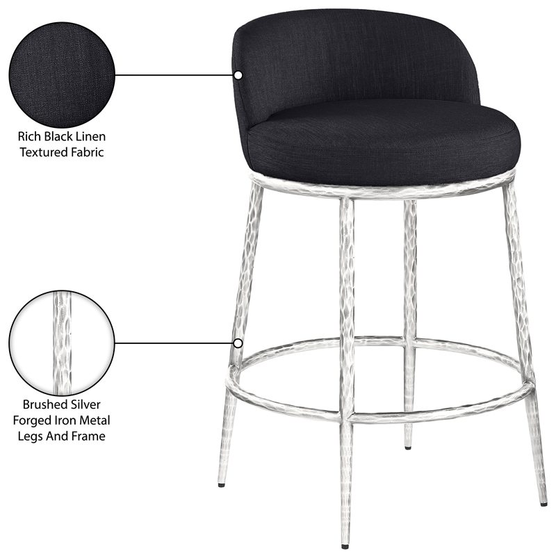 Meridian Furniture Ferro Black Linen Textured Performance Fabric Counter Stool
