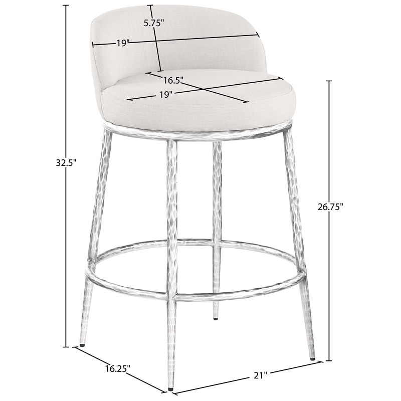Meridian Furniture Ferro Cream Linen Textured Performance Fabric Counter Stool