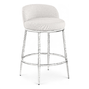 Meridian Furniture Ferro Cream Linen Textured Performance Fabric Counter Stool