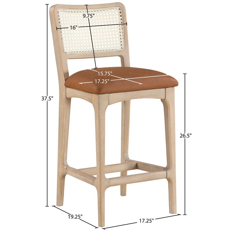 Meridian Furniture Atrium Cognac Vegan Leather Counter Stool (Set of 2)