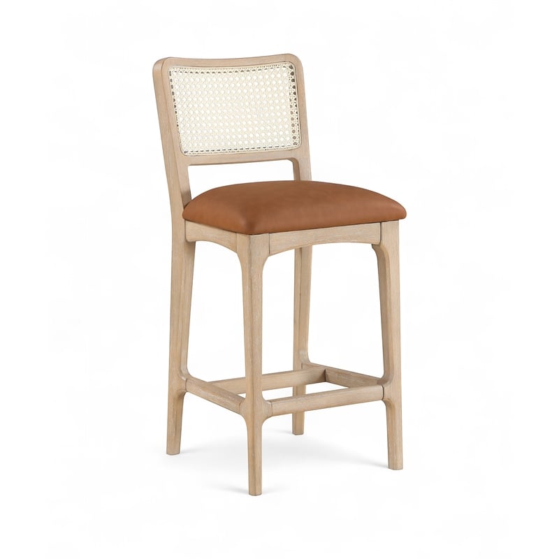 Meridian Furniture Atrium Cognac Vegan Leather Counter Stool (Set of 2)