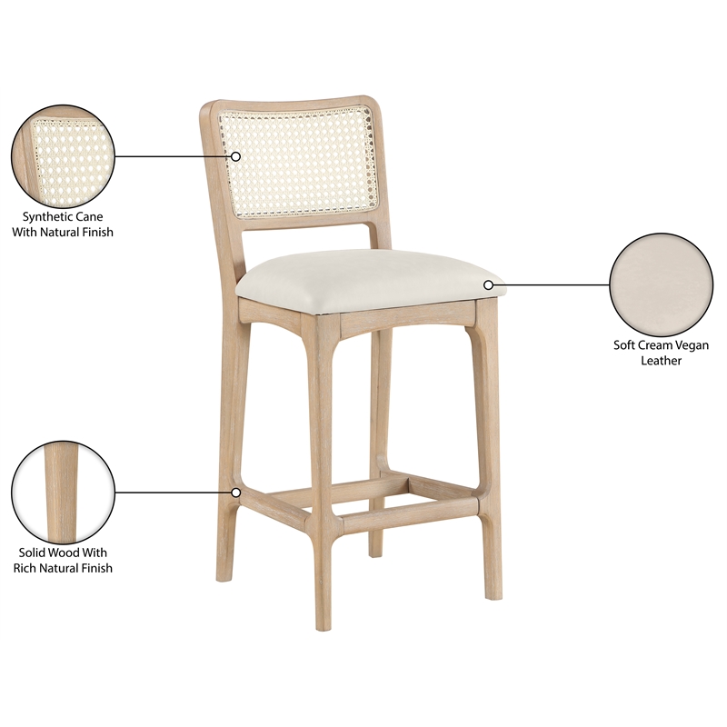 Meridian Furniture Atrium Cream Vegan Leather Counter Stool (Set of 2)