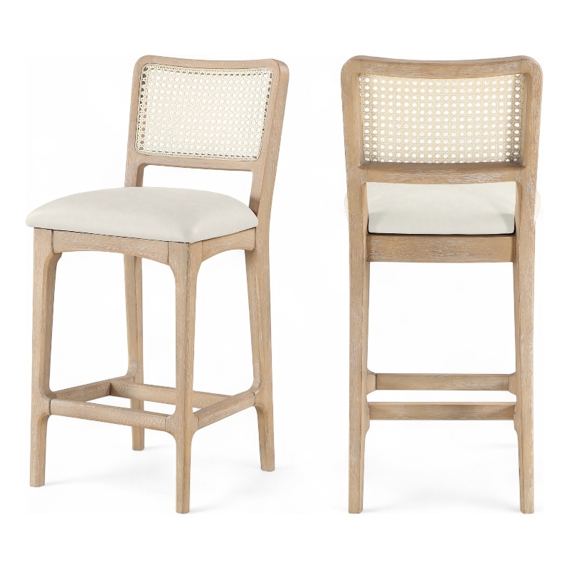Meridian Furniture Atrium Cream Vegan Leather Counter Stool (Set of 2)