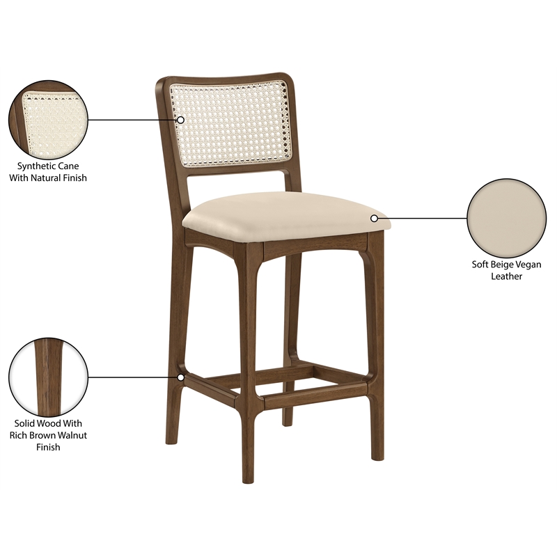 Meridian Furniture Atrium Beige Vegan Leather Counter Stool (Set of 2)