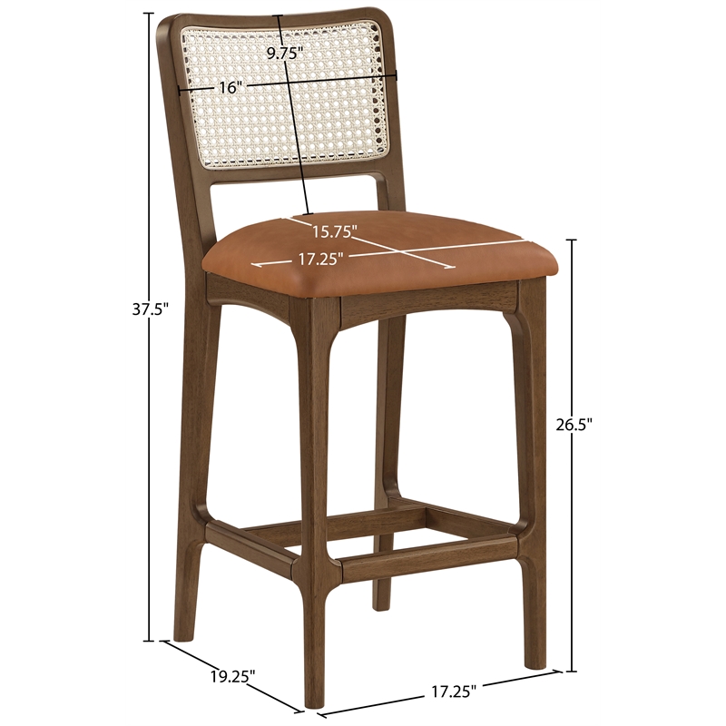 Meridian Furniture Atrium Cognac Vegan Leather Counter Stool (Set of 2)