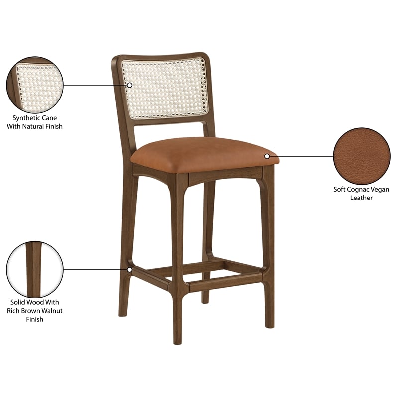 Meridian Furniture Atrium Cognac Vegan Leather Counter Stool (Set of 2)