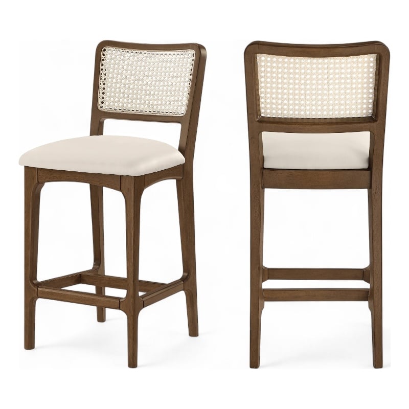 Meridian Furniture Atrium Cream Vegan Leather Counter Stool (Set of 2)