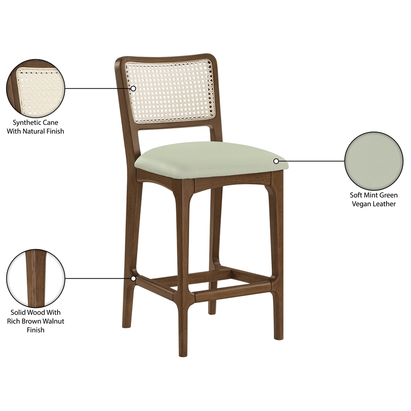 Meridian Furniture Atrium Mint Vegan Leather Counter Stool (Set of 2)