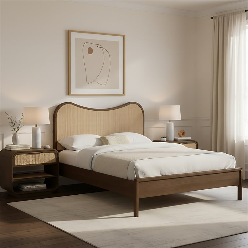 Meridian Furniture Windsor Brown Solid Wood And Natural Cane Full Bed