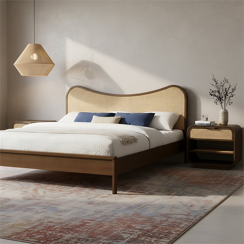Meridian Furniture Windsor Brown Solid Wood And Natural Cane King Bed