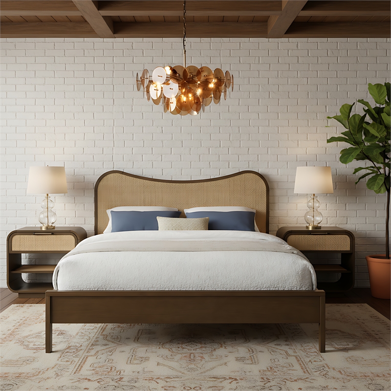 Meridian Furniture Windsor Brown Solid Wood And Natural Cane Queen Bed