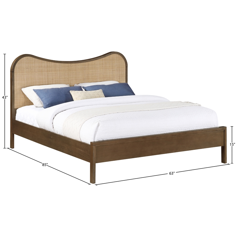Meridian Furniture Windsor Brown Solid Wood And Natural Cane Queen Bed