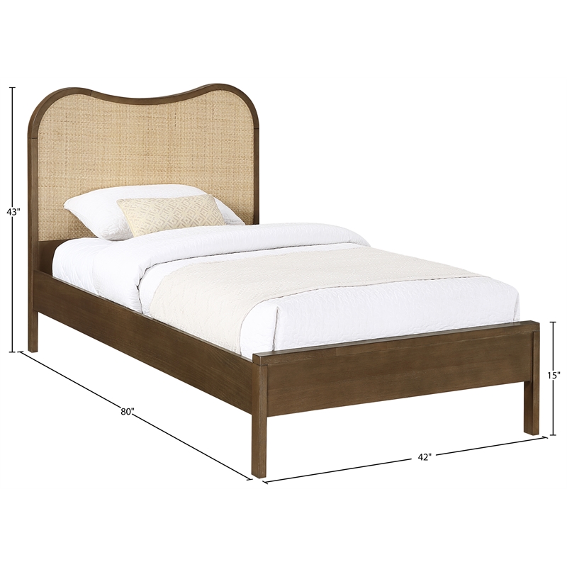 Meridian Furniture Windsor Brown Solid Wood And Natural Cane Twin Bed