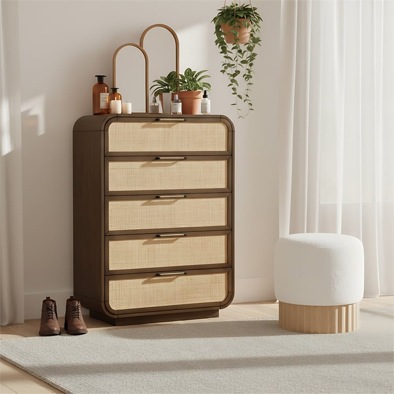 Meridian Furniture Windsor Brown Solid Wood And Natural Cane Chest