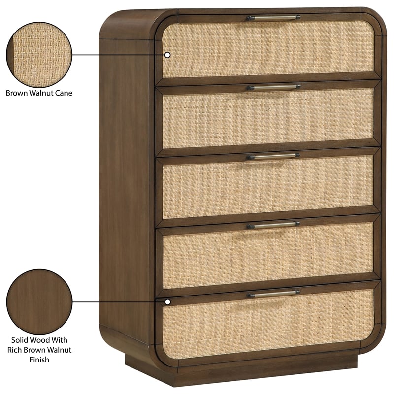 Meridian Furniture Windsor Brown Solid Wood And Natural Cane Chest