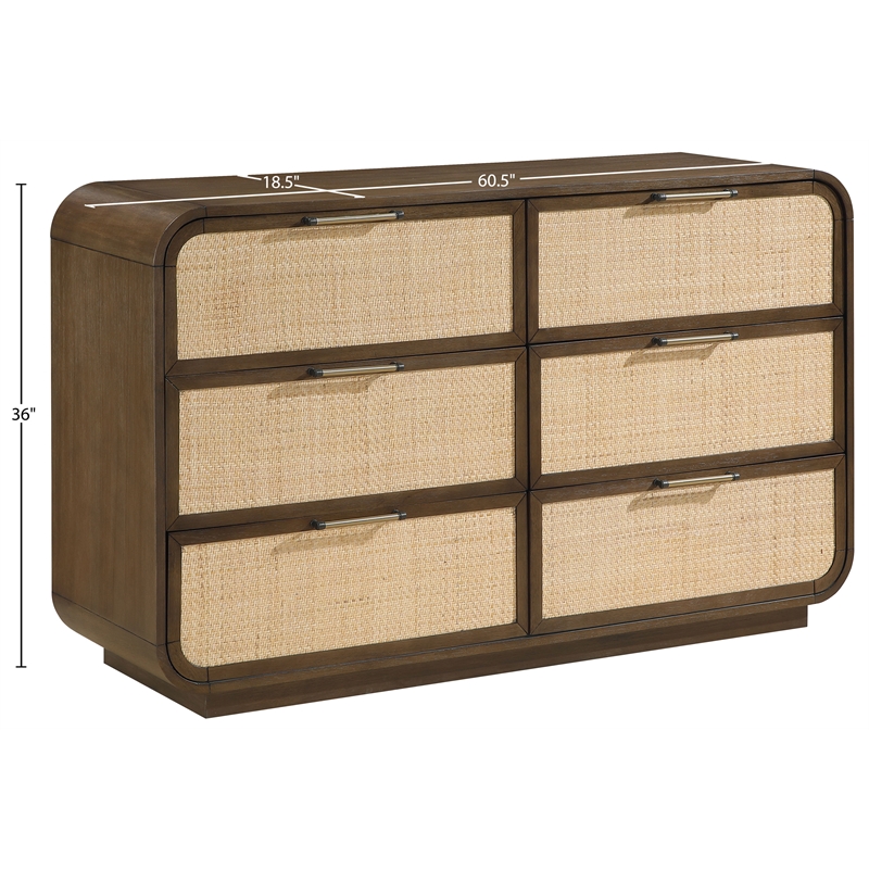 Meridian Furniture Windsor Brown Solid Wood And Natural Cane Dresser