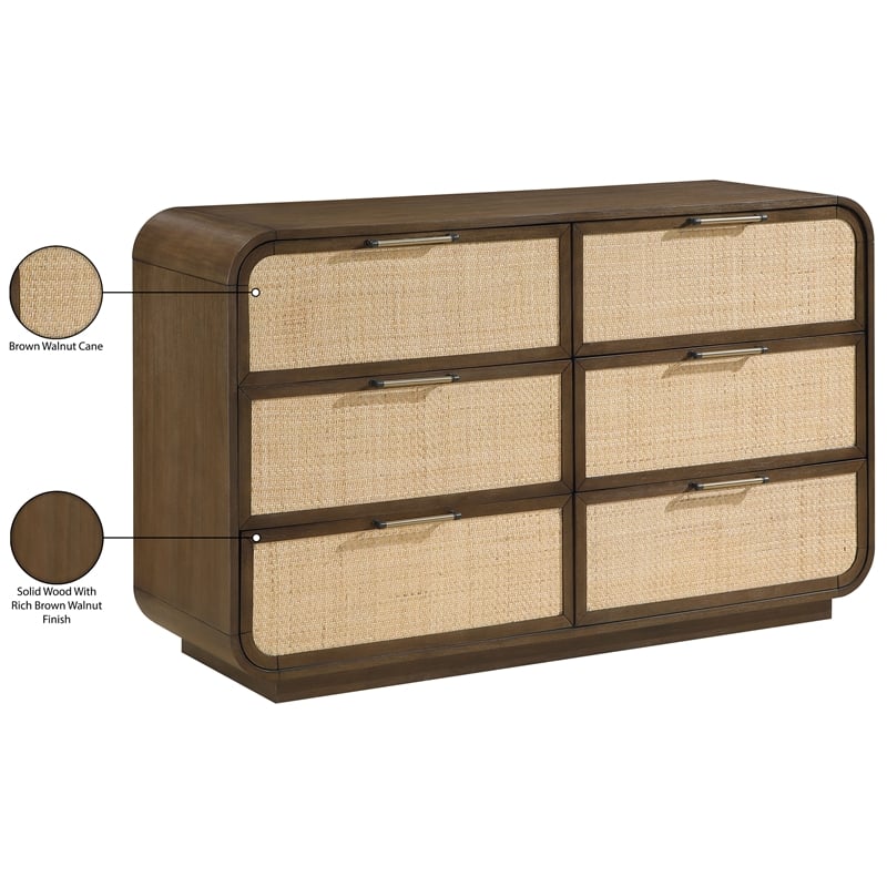 Meridian Furniture Windsor Brown Solid Wood And Natural Cane Dresser
