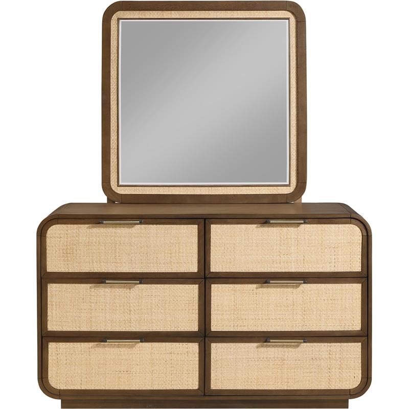Meridian Furniture Windsor Brown Solid Wood And Natural Cane Mirror