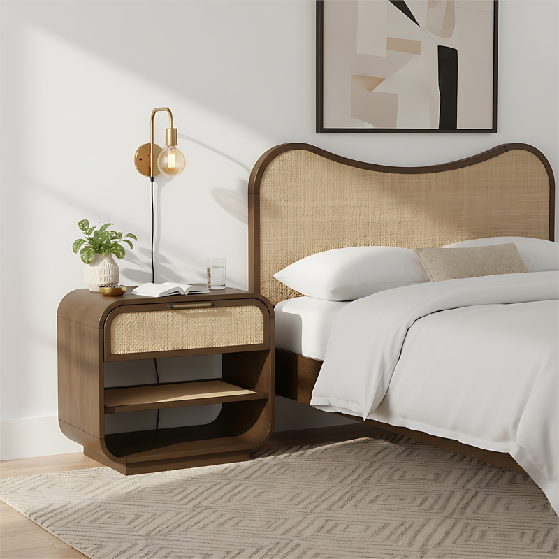 Meridian Furniture Windsor Brown Solid Wood And Natural Cane Nightstand
