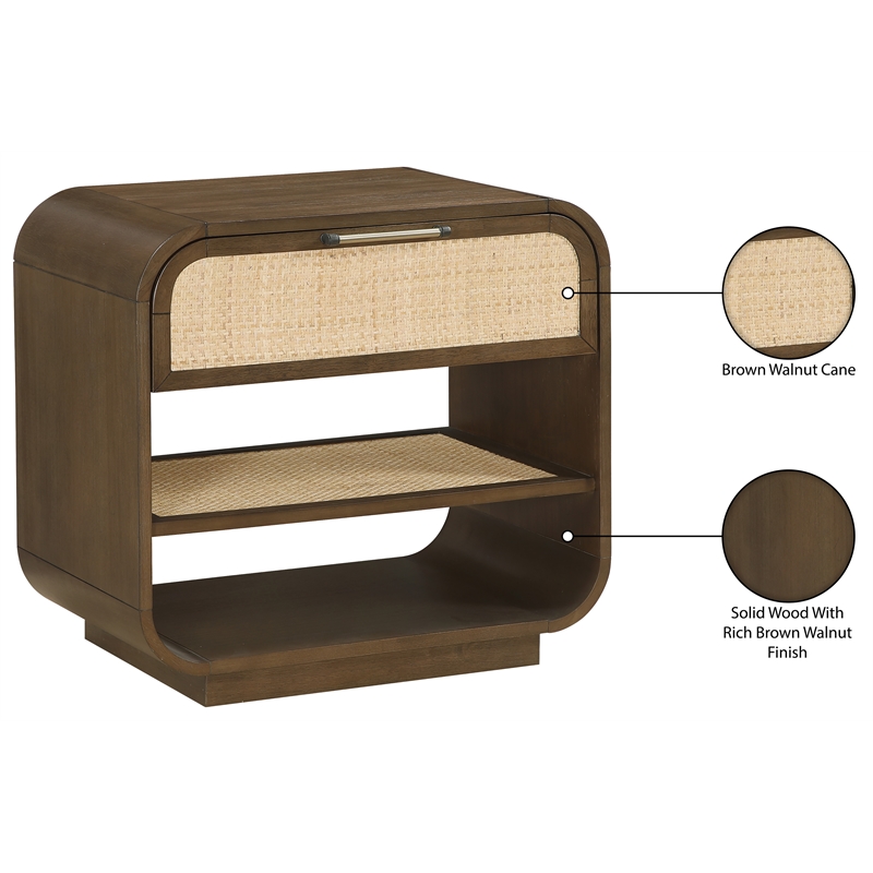 Meridian Furniture Windsor Brown Solid Wood And Natural Cane Nightstand