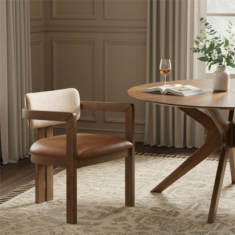 Meridian Furniture Ravina Cognac Vegan Leather and Linen Textured DC (Set of 2)