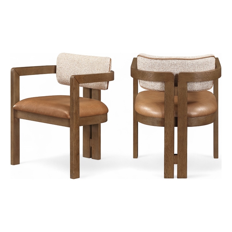 Meridian Furniture Ravina Cognac Vegan Leather and Linen Textured DC (Set of 2)