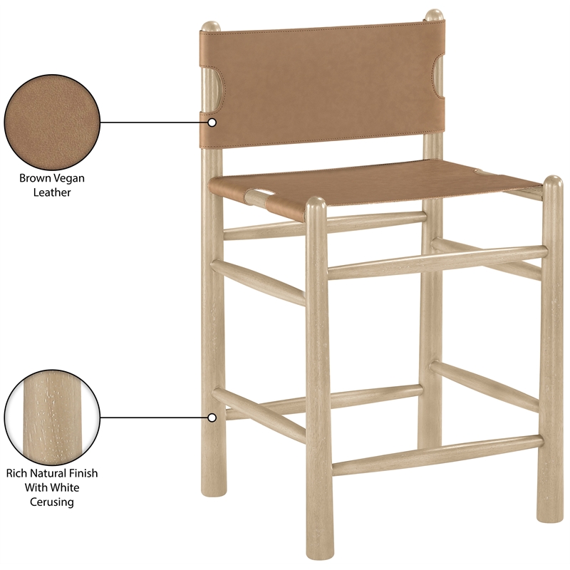 Meridian Furniture Santos Brown Vegan Leather Upholstered Counter Stool