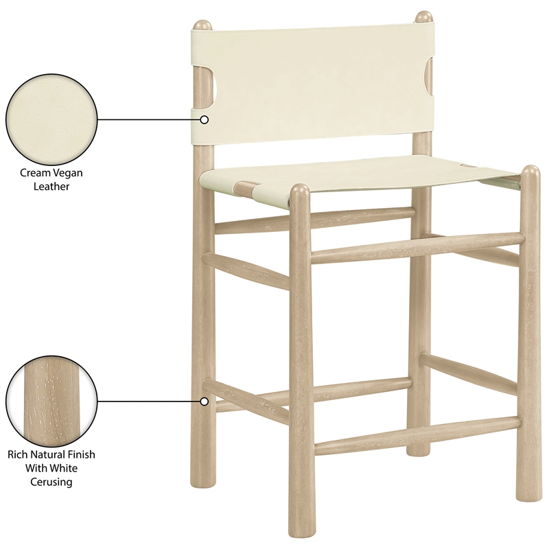 Meridian Furniture Santos Cream Vegan Leather Upholstered Counter Stool
