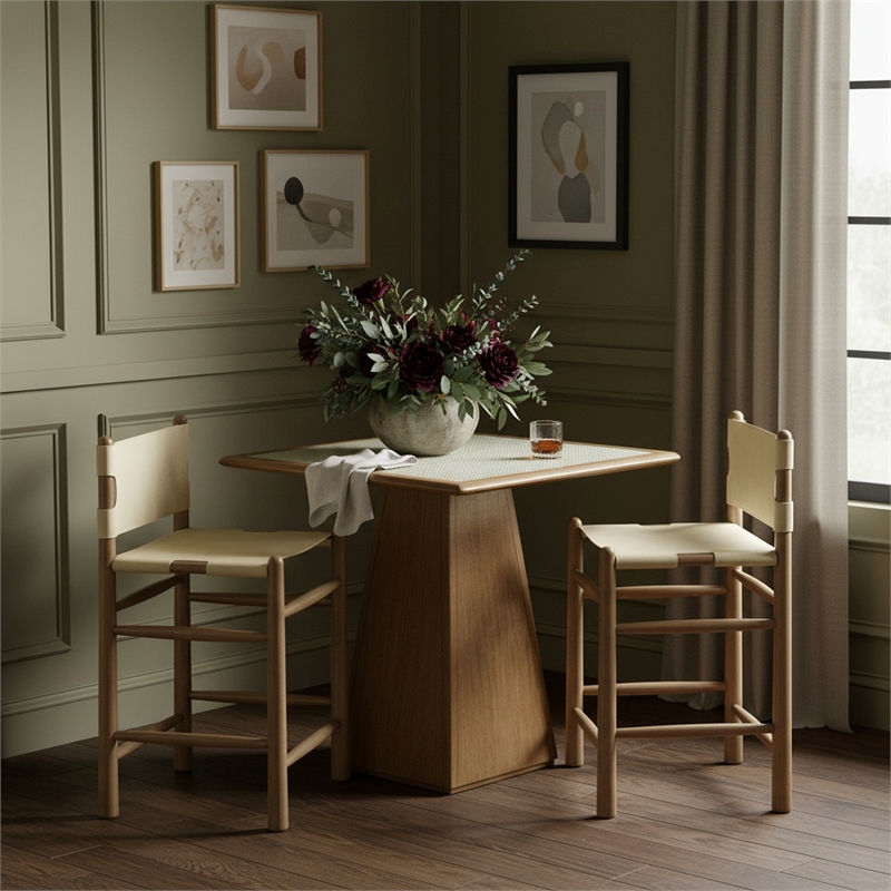 Meridian Furniture Santos Beige Vegan Leather Upholstered Counter Stool