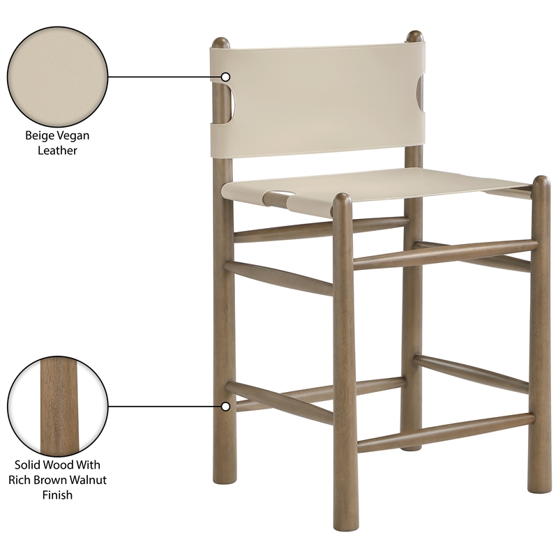 Meridian Furniture Santos Beige Vegan Leather Upholstered Counter Stool