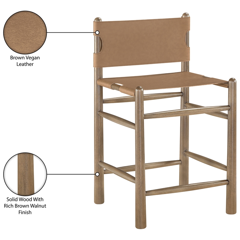 Meridian Furniture Santos Brown Vegan Leather Upholstered Counter Stool