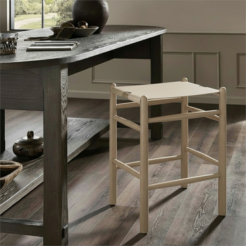 Meridian Furniture Santos Beige Vegan Leather Upholstered Counter Stool