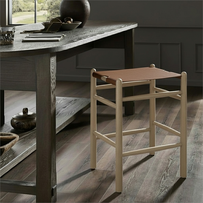 Meridian Furniture Santos Brown Vegan Leather Upholstered Counter Stool