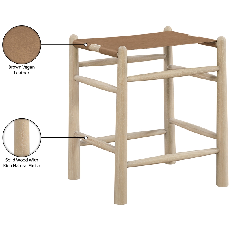 Meridian Furniture Santos Brown Vegan Leather Upholstered Counter Stool