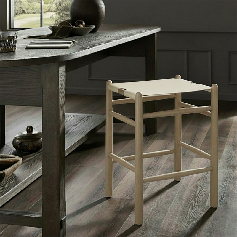 Meridian Furniture Santos Cream Vegan Leather Upholstered Counter Stool