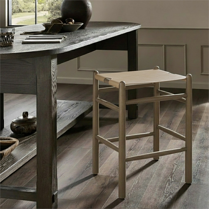 Meridian Furniture Santos Beige Vegan Leather Upholstered Counter Stool