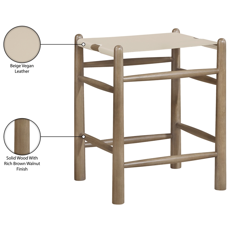 Meridian Furniture Santos Beige Vegan Leather Upholstered Counter Stool