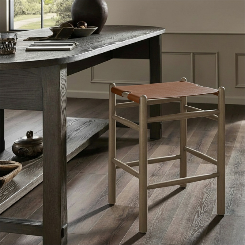 Meridian Furniture Santos Brown Vegan Leather Upholstered Counter Stool