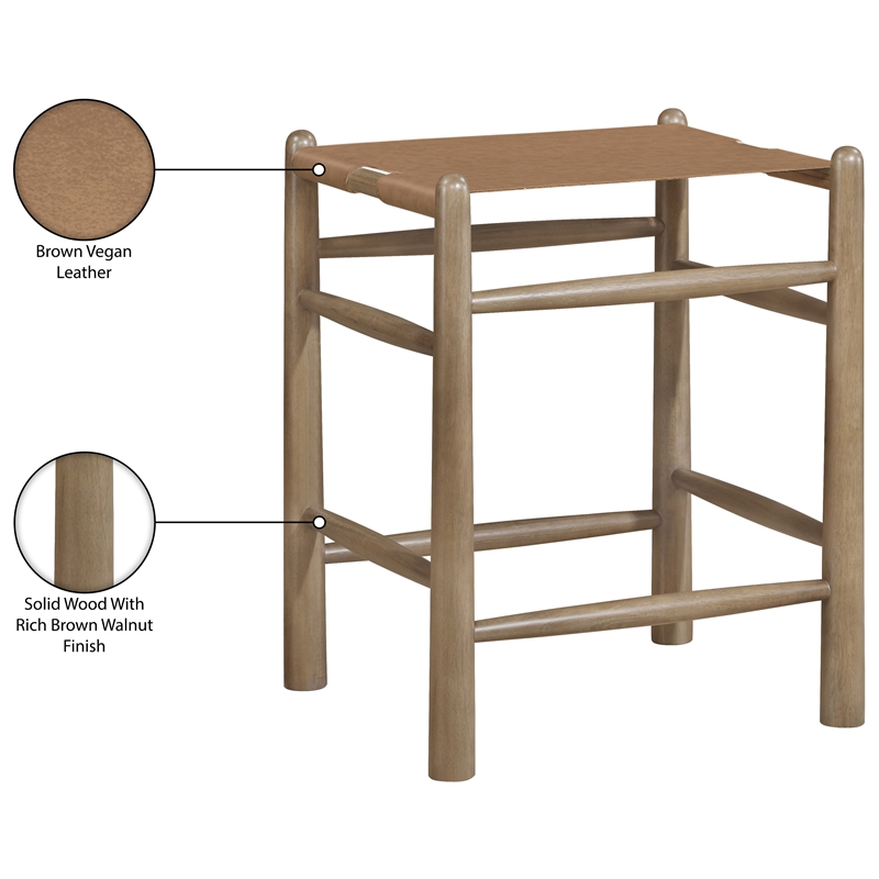 Meridian Furniture Santos Brown Vegan Leather Upholstered Counter Stool