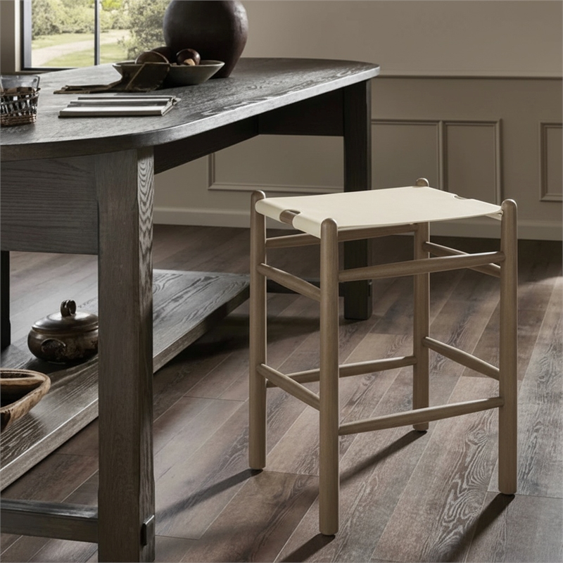 Meridian Furniture Santos Cream Vegan Leather Upholstered Counter Stool