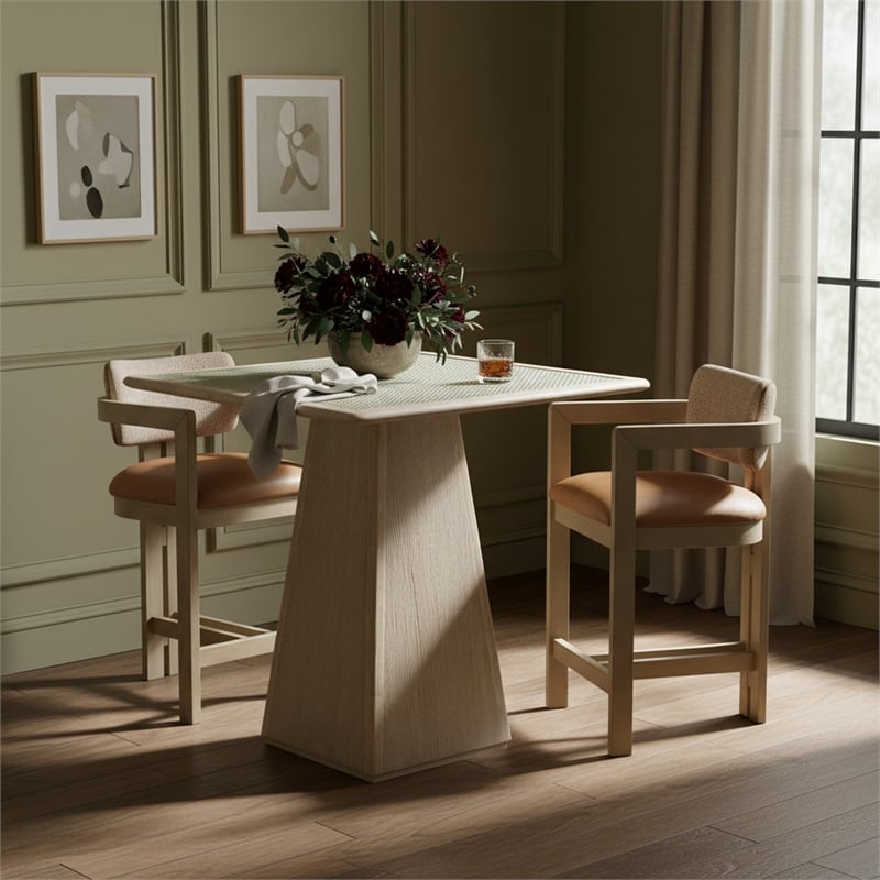 Meridian Furniture Ravina Cognac Vegan Leather and Linen Textured Counter Stool