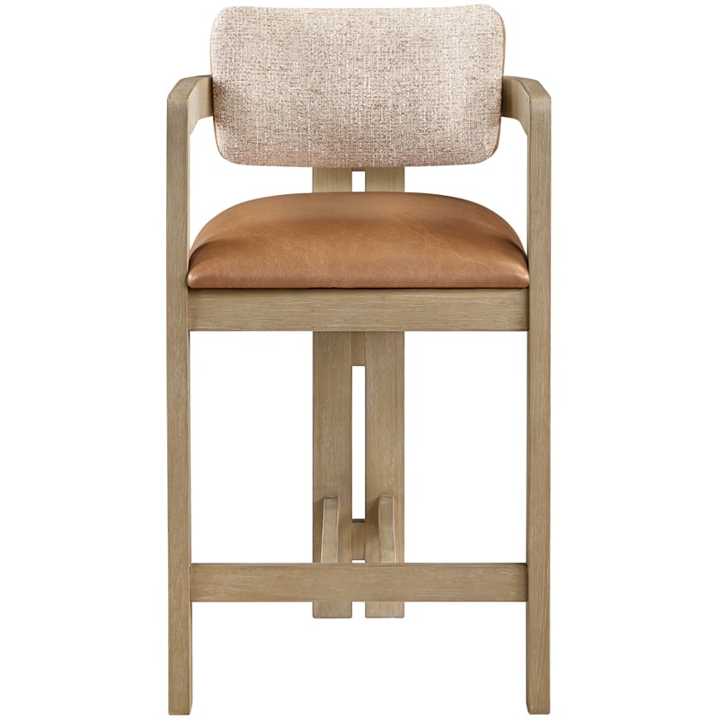 Meridian Furniture Ravina Cognac Vegan Leather and Linen Textured Counter Stool