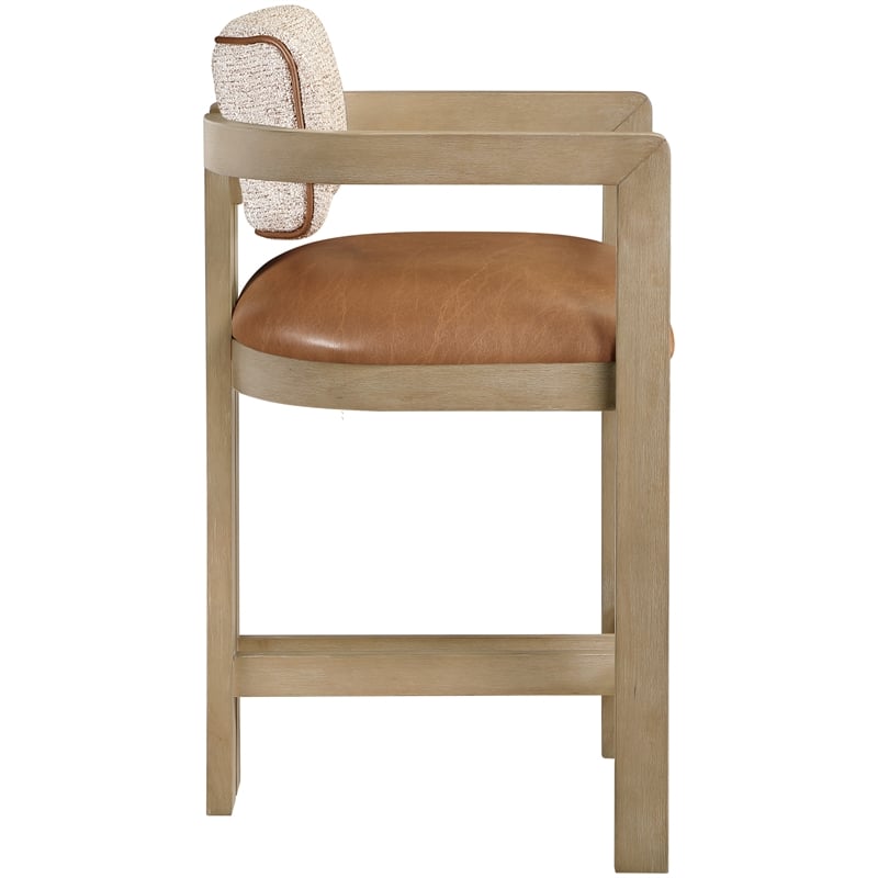 Meridian Furniture Ravina Cognac Vegan Leather and Linen Textured Counter Stool