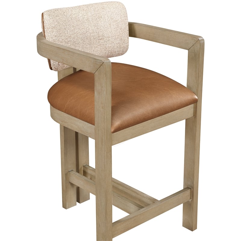 Meridian Furniture Ravina Cognac Vegan Leather and Linen Textured Counter Stool