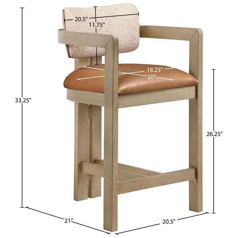 Meridian Furniture Ravina Cognac Vegan Leather and Linen Textured Counter Stool