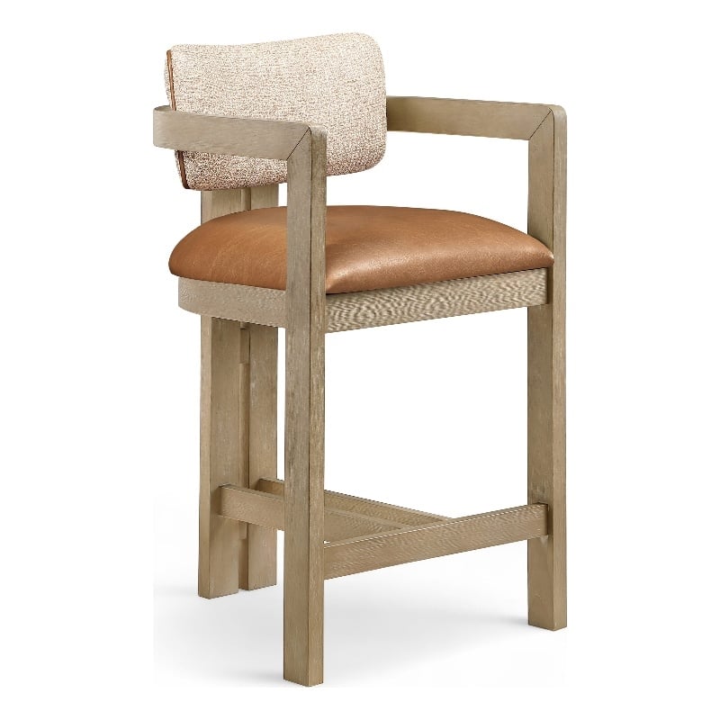 Meridian Furniture Ravina Cognac Vegan Leather and Linen Textured Counter Stool