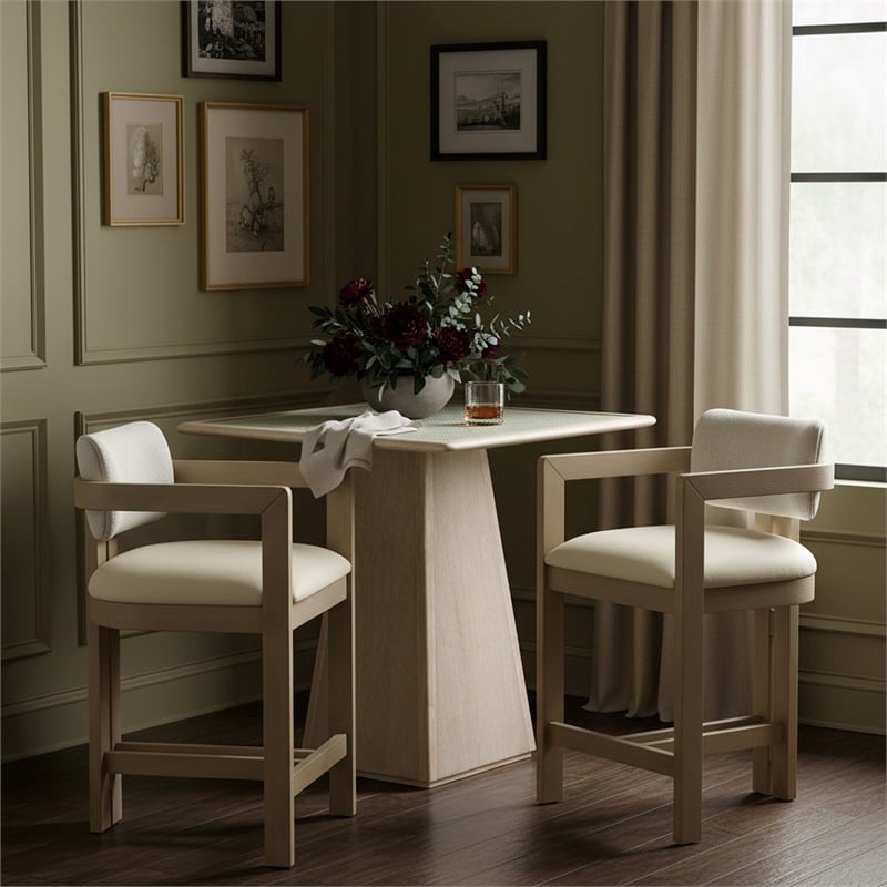 Meridian Furniture Ravina Cream Vegan Leather and Linen Textured Counter Stool